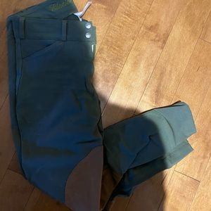 Elation Women's Green Riding Breeches with Brown Knee Patch